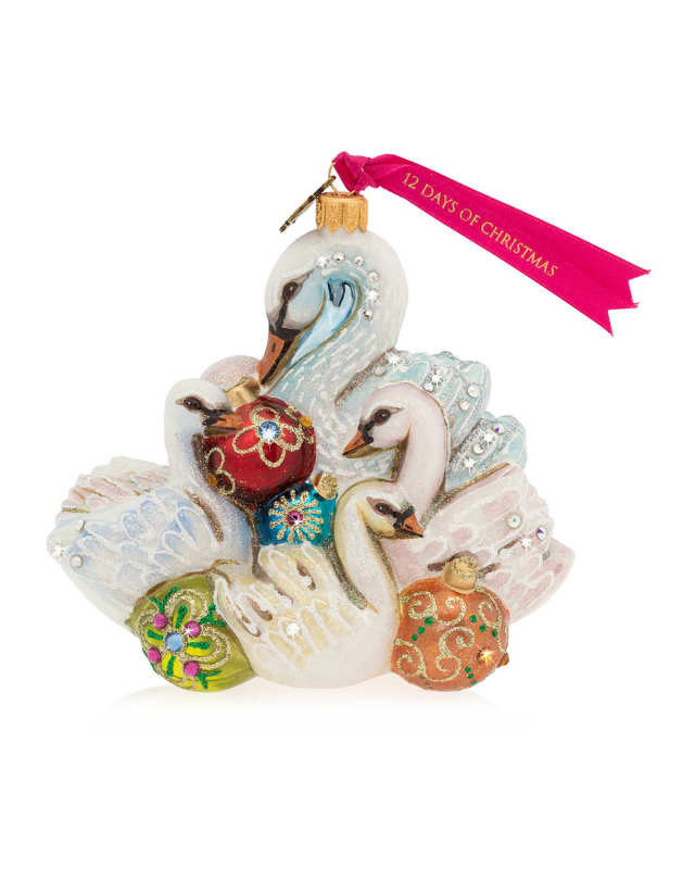 Seven Swans Swimming Glass Ornament
