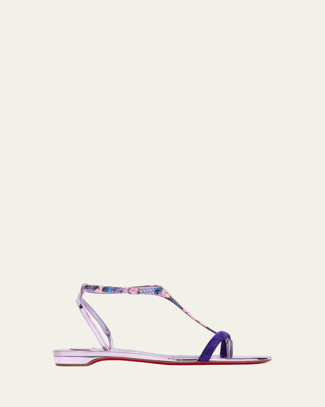 Athinita Mixed Leather T-Strap Red Sole Sandals