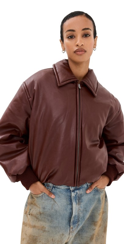 Acne Studios Coated Bomber Jacket Dark Burgundy