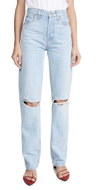 RE/DONE High Rise Rigid Loose Jean Bleach Destroy