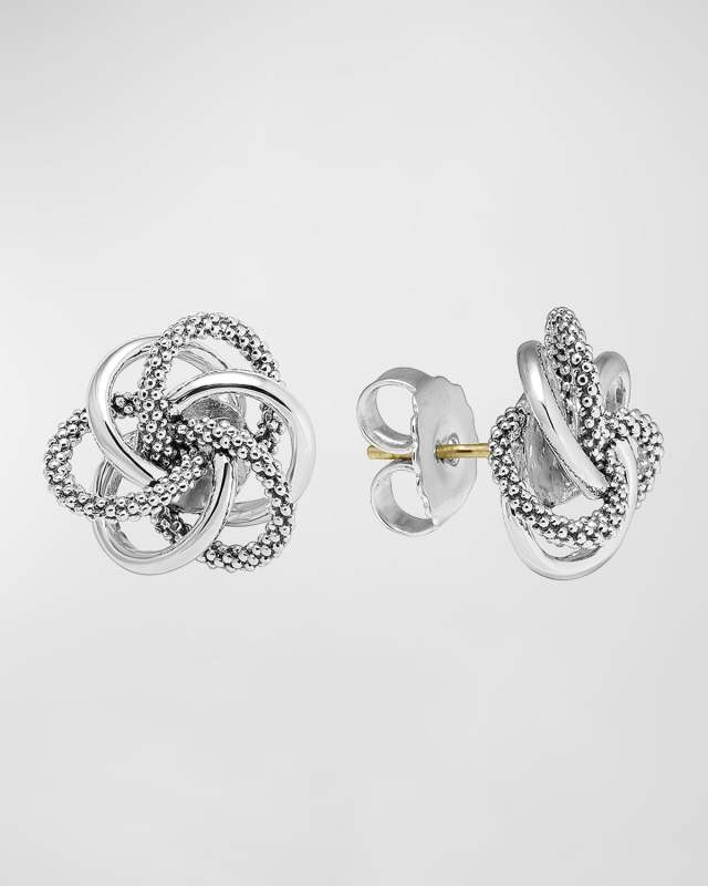 Silver Smooth/Caviar Knot Stud Earrings
