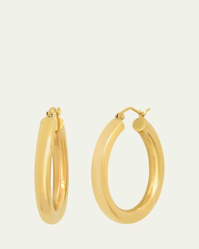 14K Gold Wide Hoop Earrings, 1"