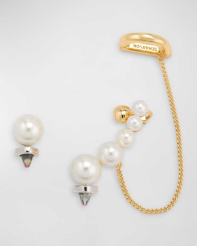 Mariah Faux Pearl Chain Climber Earring Set