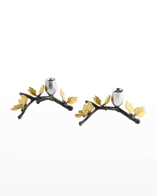 Butterfly Ginkgo Candleholders Low S/2