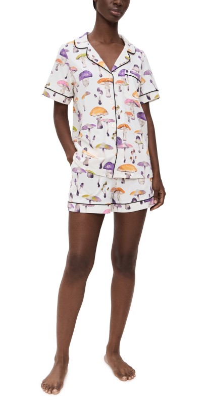 BedHead PJs Cotton Knit Short Sleeve Boxer PJ Set Dazzling Mushrooms