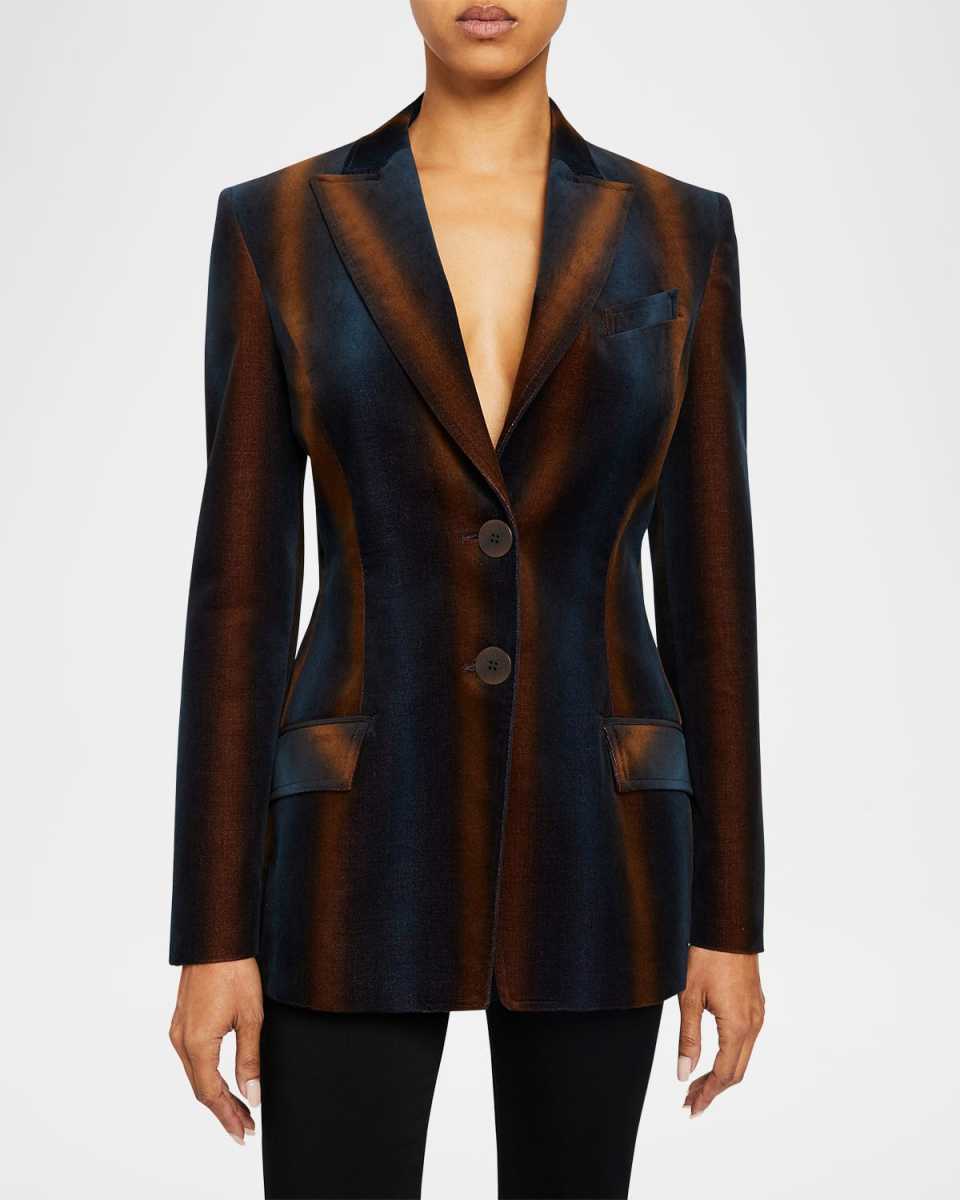 Enrica Single-Breasted Striped Velvet Blazer
