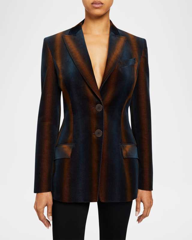 Enrica Single-Breasted Striped Velvet Blazer