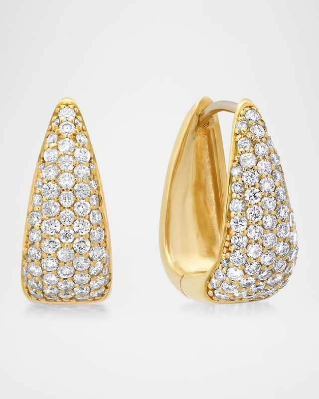 18K Yellow Gold Mini Diamond Elongated Teardrop Huggie Earrings