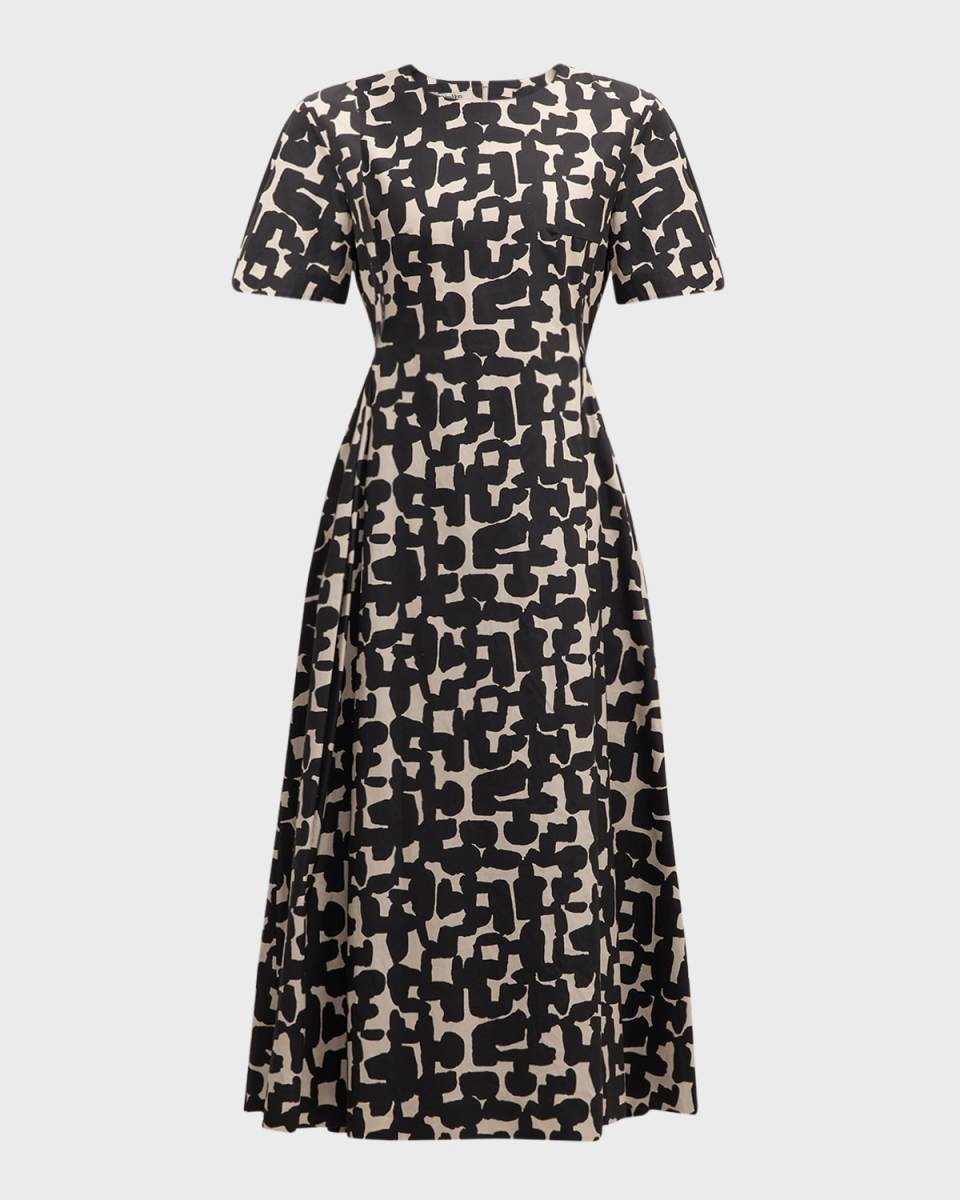 Callas Abstract-Print Short-Sleeve A-Line Midi Dress