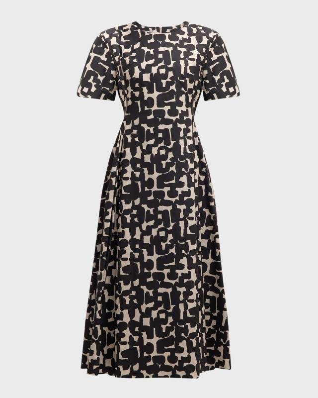 Callas Abstract-Print Short-Sleeve A-Line Midi Dress