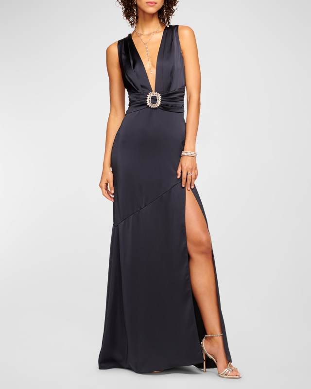 August Crystal Deep V-Neck Gown