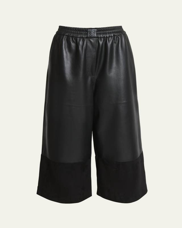 Cropped Leather and Suede Trousers