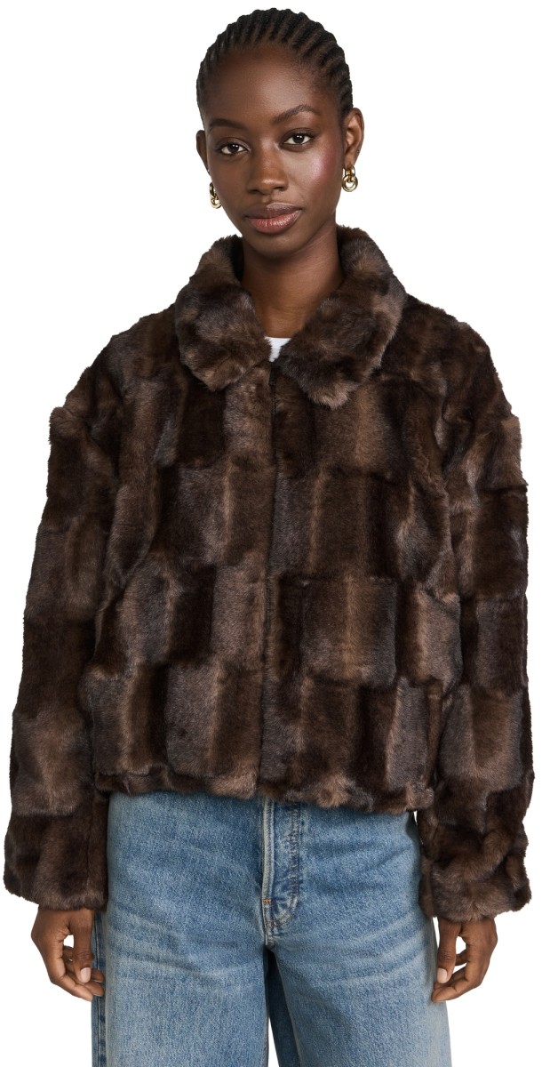BARDOT Slyvie Zip Faux Fur Jacket Dark Choco