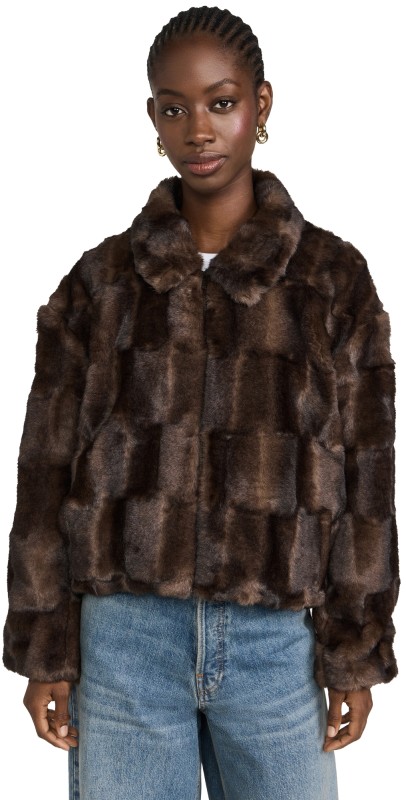 BARDOT Slyvie Zip Faux Fur Jacket Dark Choco