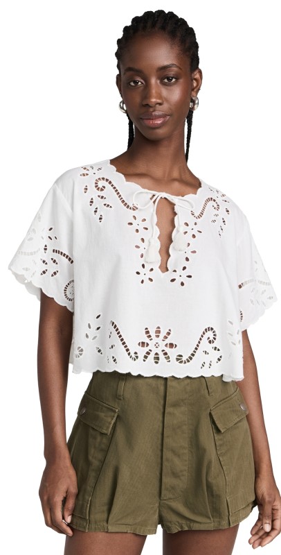 Seaiat Embroidery Short Sleeve Top White