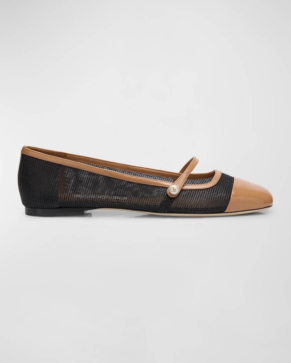 Elisa Mesh Patent Mary Jane Ballerina Flats