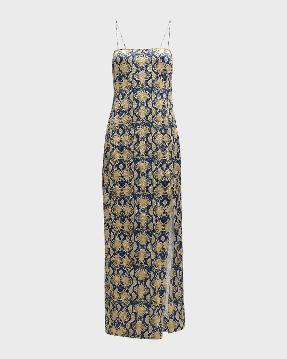 Strappy Crinkled Satin Maxi Dress