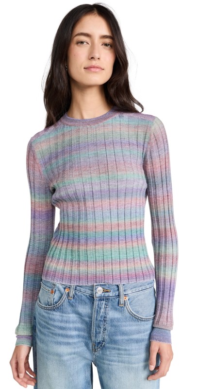 RE/DONE Poor Boy Rib Slim Pullover Sweater Spirulina Combo