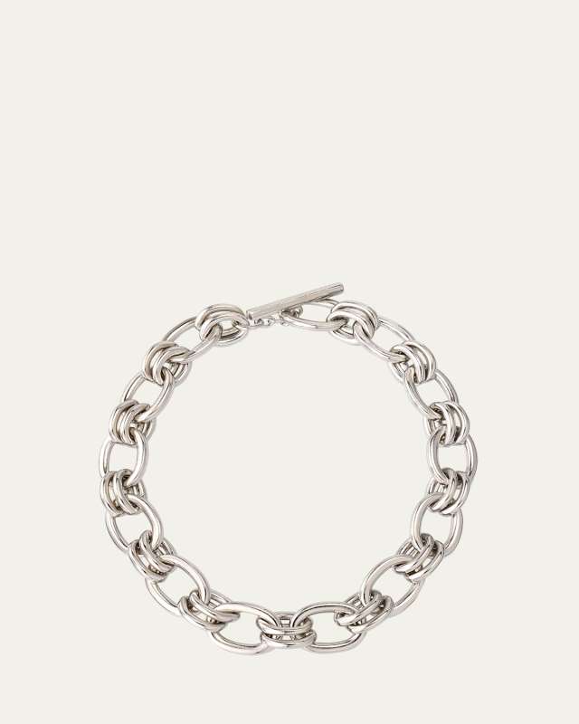 Silver Lyra Oval Chain Link Necklace
