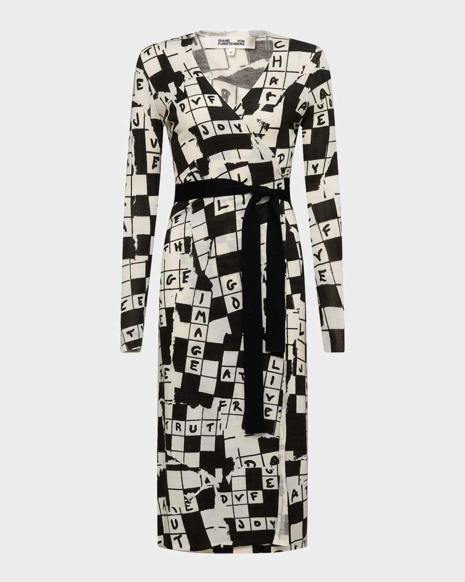 Luella Crossword-Print Midi Wrap Dress