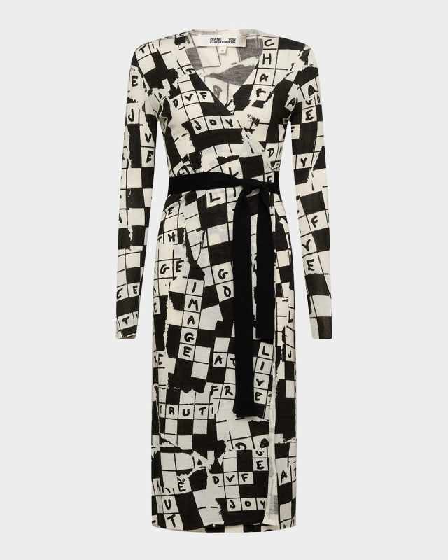 Luella Crossword-Print Midi Wrap Dress