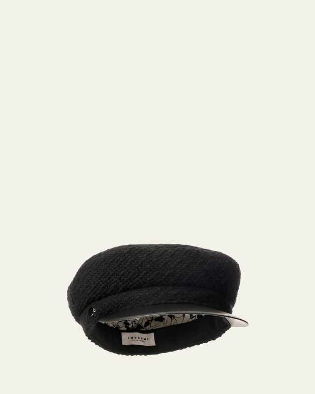 Jersey Cashmere & Leather Newsboy Cap