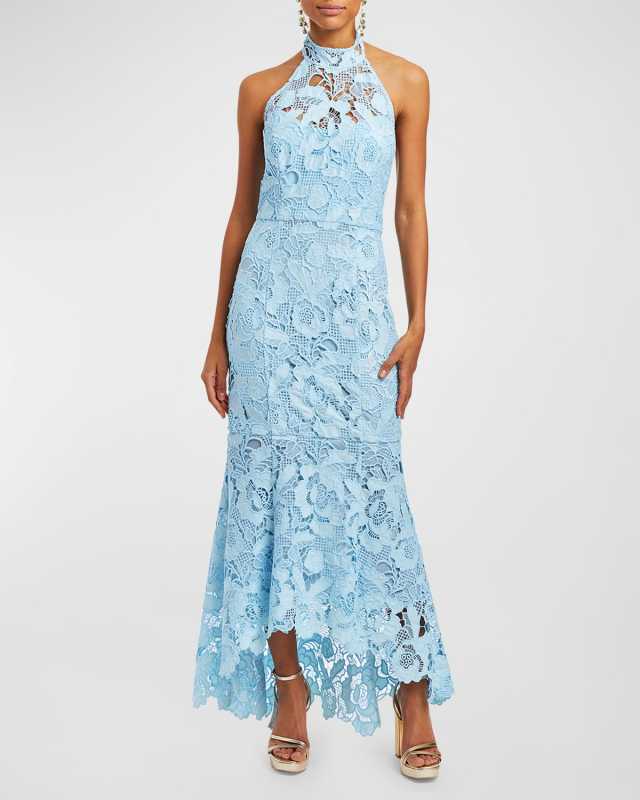 Francesca High-Low Floral Lace Halter Gown