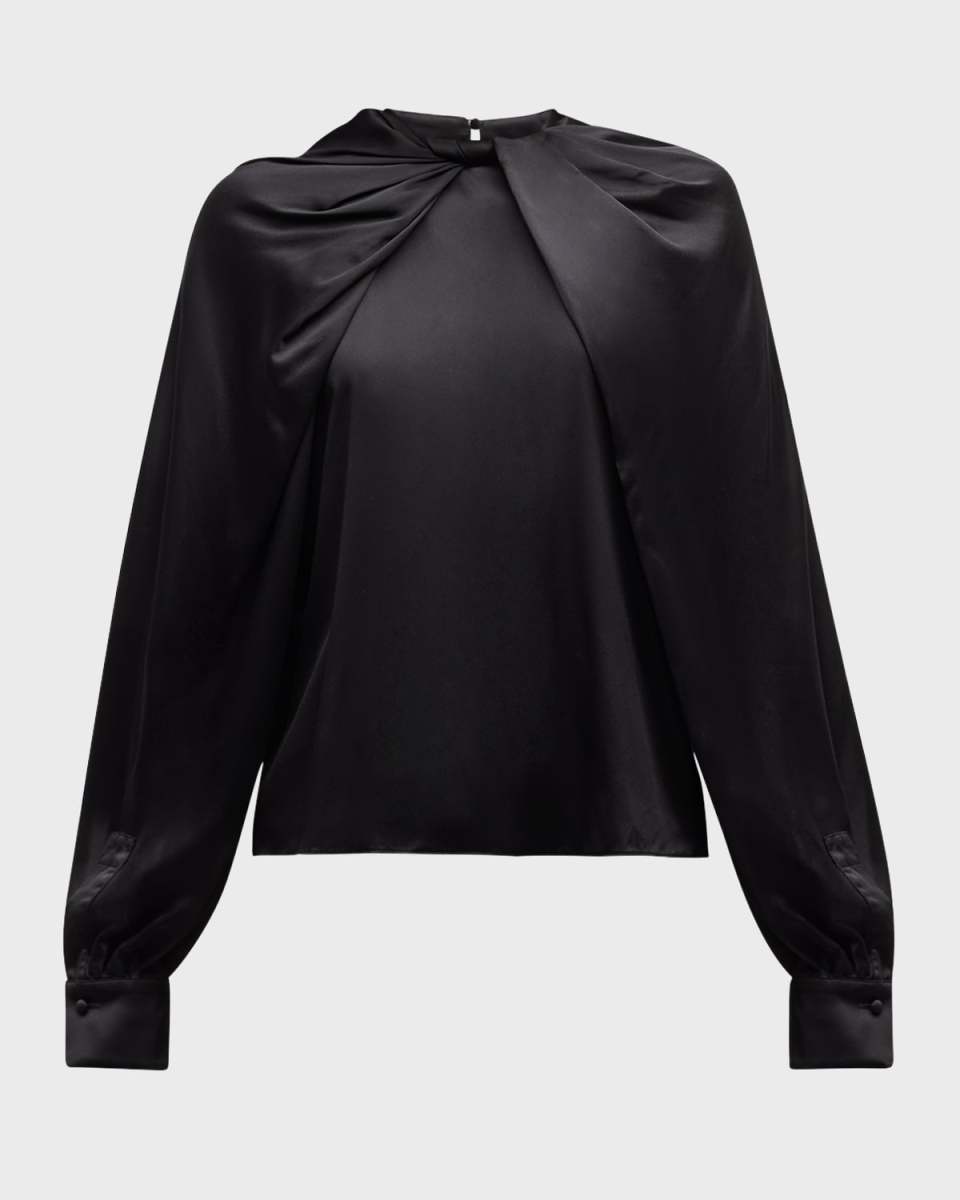 Key Twisted Long-Sleeve Silk Blouse