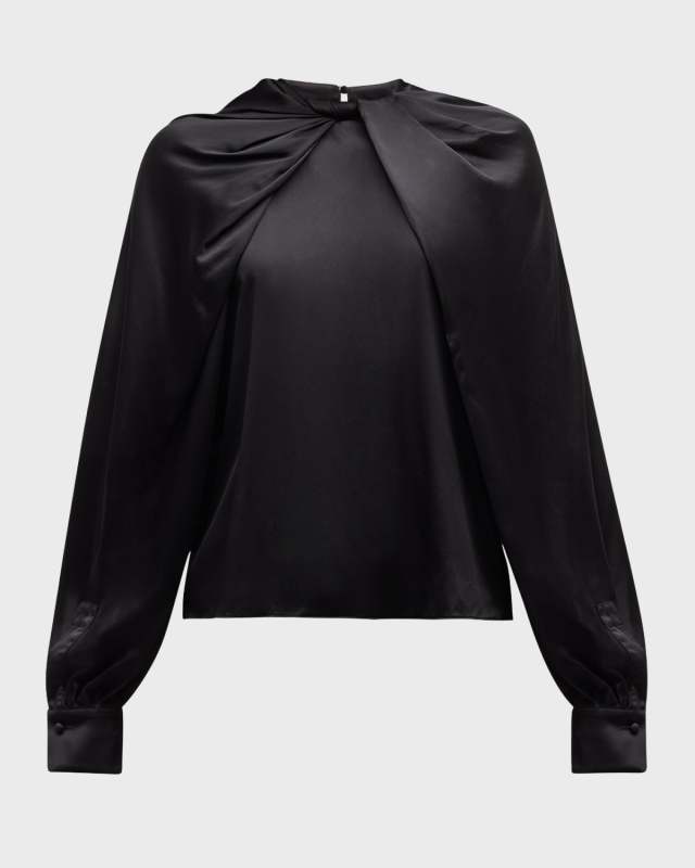 Key Twisted Long-Sleeve Silk Blouse