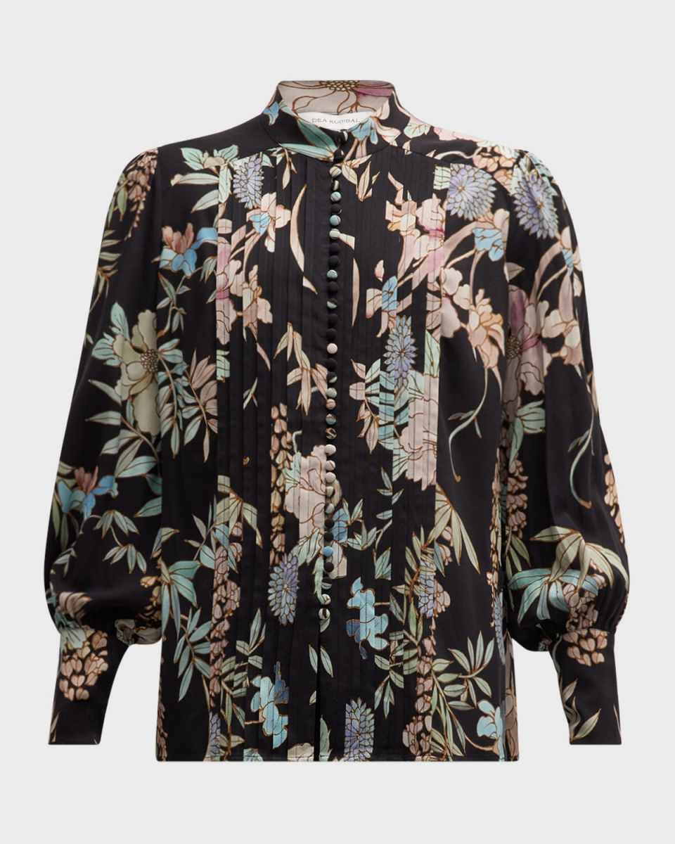 Alaima Floral-Print Pintuck Blouse