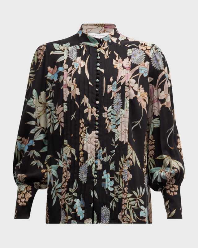 Alaima Floral-Print Pintuck Blouse