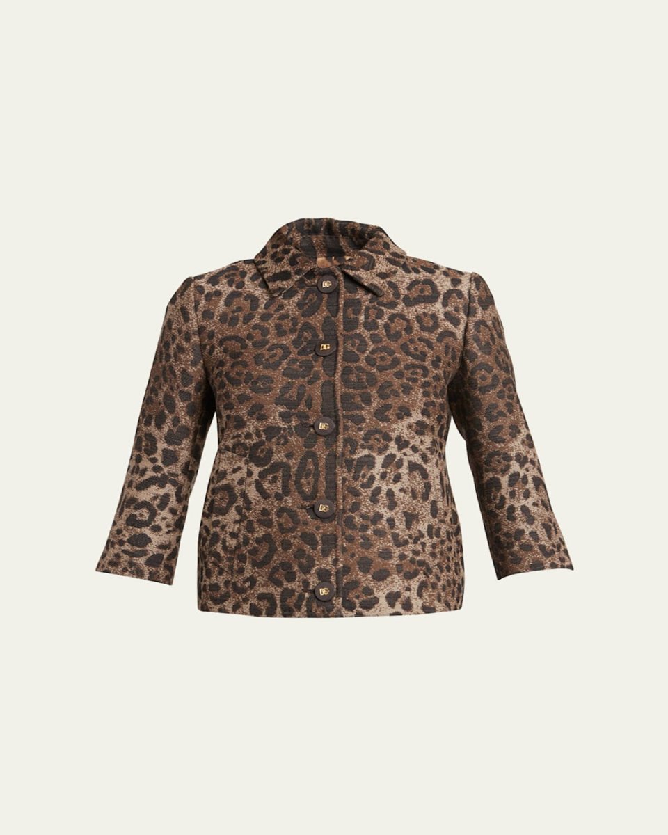 Leopard Print Jacquard Wool Short Jacket