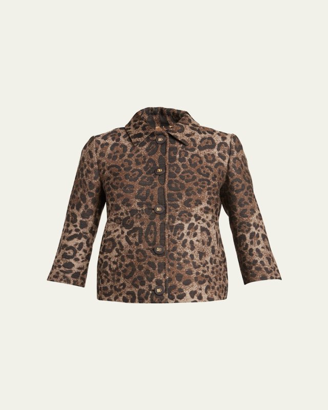 Leopard Print Jacquard Wool Short Jacket