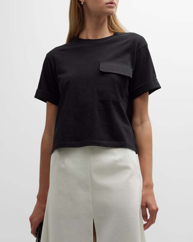 Short-Sleeve Flap-Pocket Cotton Crewneck Tee