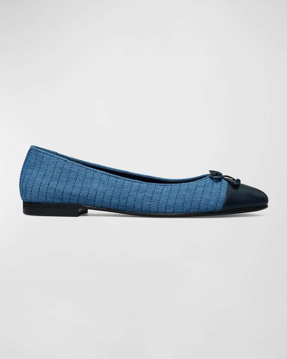 Quilted Denim Cap-Toe Ballerina Flats