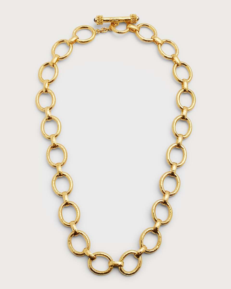 19K Yellow Gold Smooth Link Necklace, 17"L