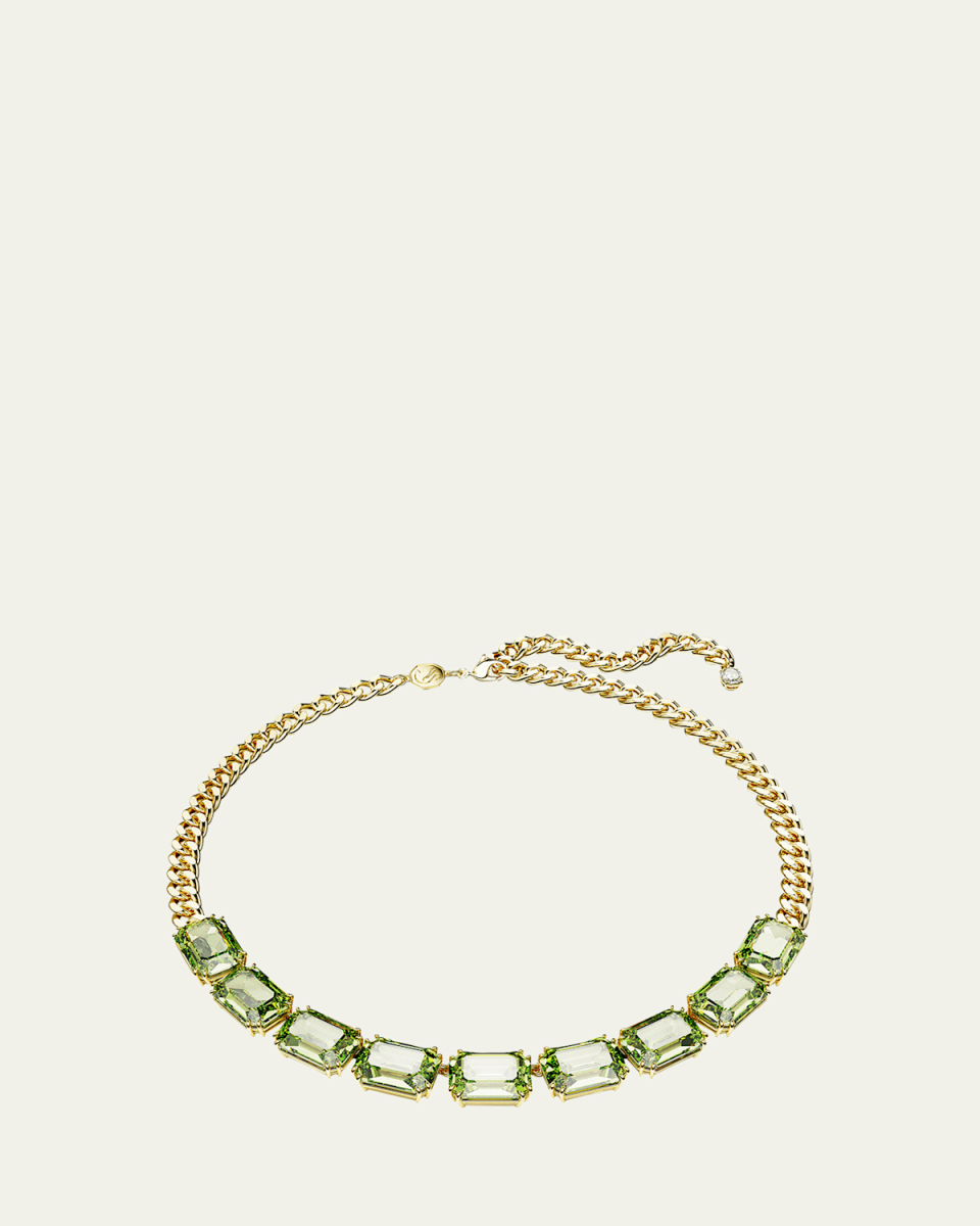 Millenia Gold-Tone Octagon-Cut Green Crystal Chain Necklace