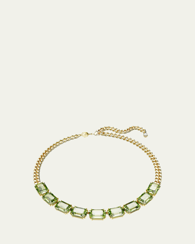 Millenia Gold-Tone Octagon-Cut Green Crystal Chain Necklace