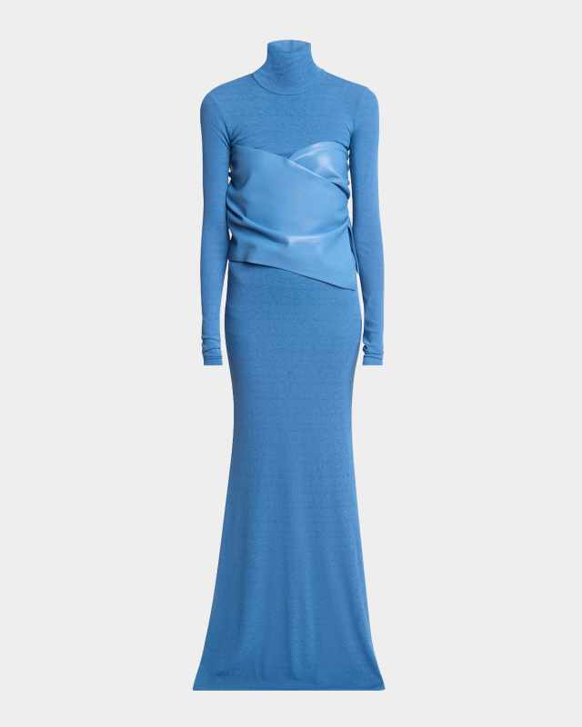 Amabel Turtleneck Alt-Leather Combo Maxi Dress