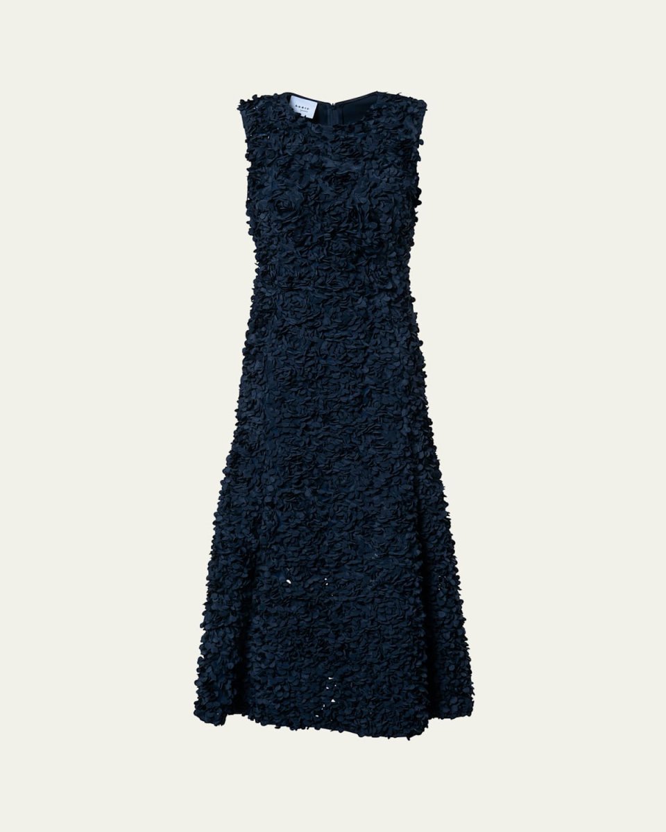 Mix Media Midi Dress with 3D Lasercut Floral Detail