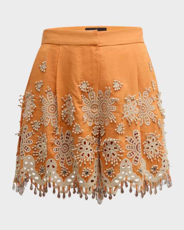 Annabel Embroidered Bead-Trim Shorts