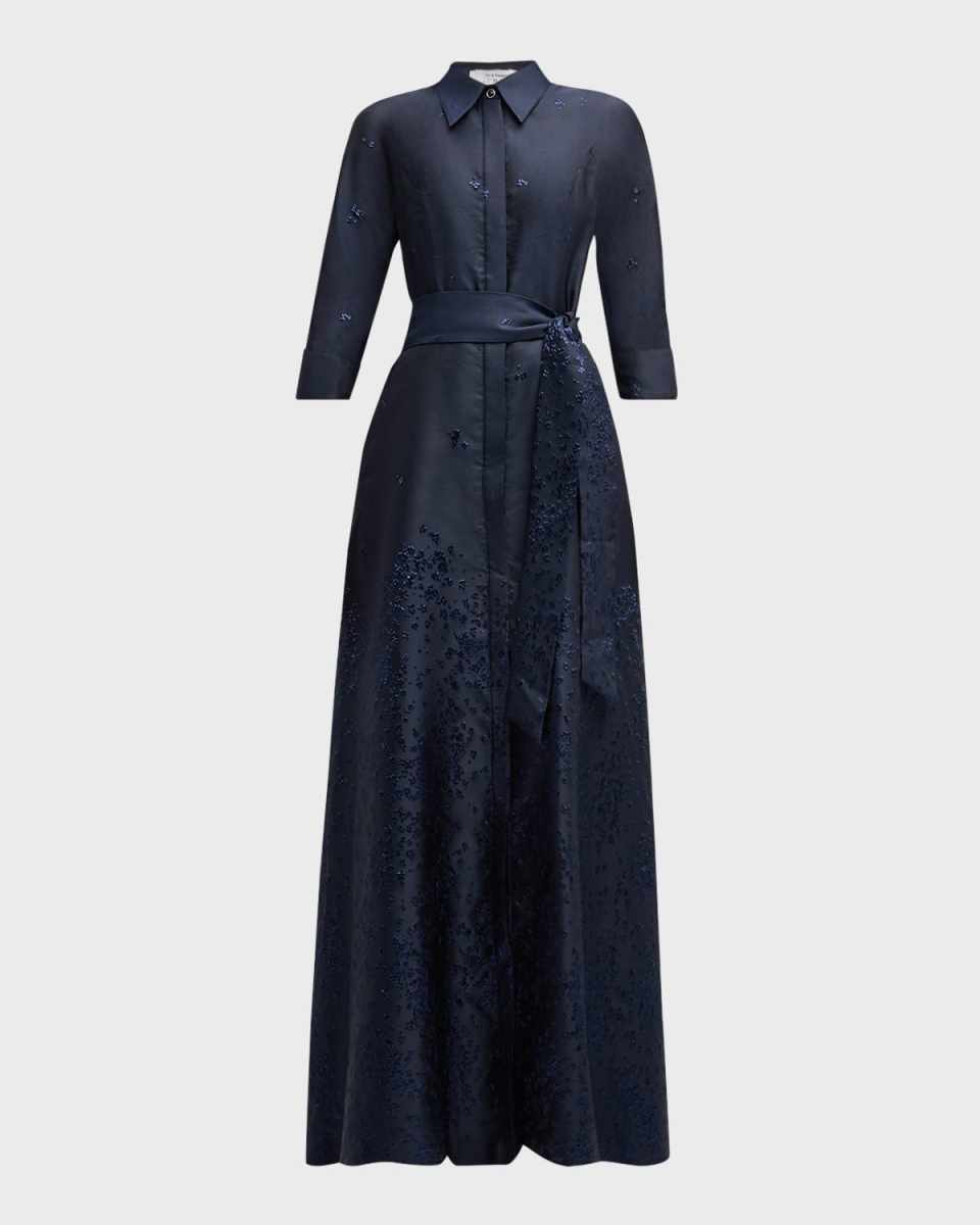Metallic Jacquard Shirt Gown
