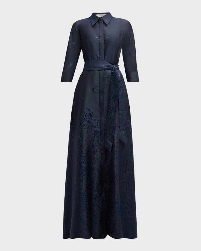 Metallic Jacquard Shirt Gown