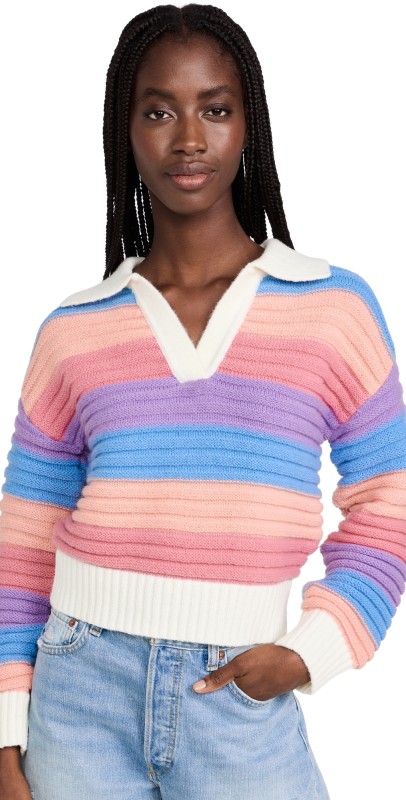 English Factory Rainbow Striped Knit Top Multi