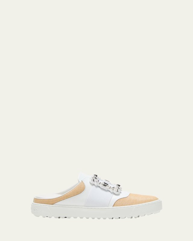 Very Vivier Raffia Crystal-Buckle Sneaker Mules