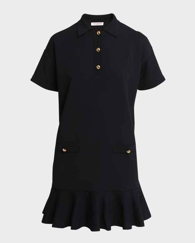 Short-Sleeve Ruffle-Hem Mini Polo Shirtdress