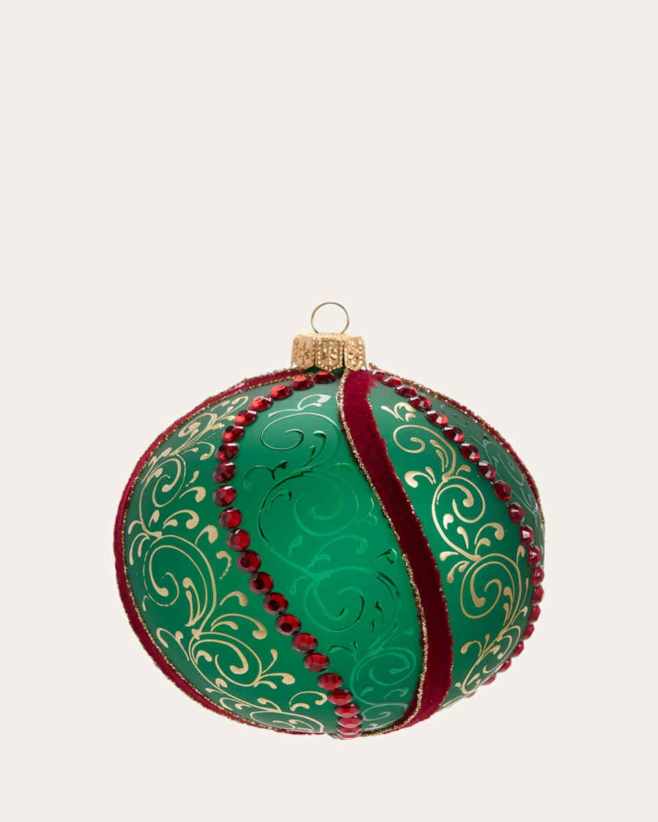 Dark Green Swirl Stoned Ball Christmas Ornament