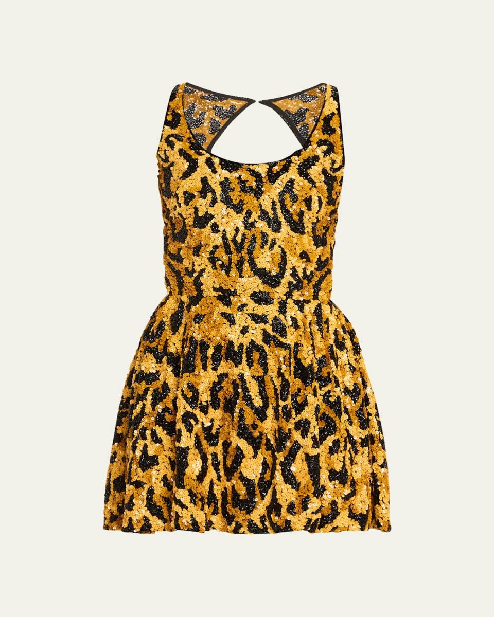 Animal Sequined Open-Back Mini Dress