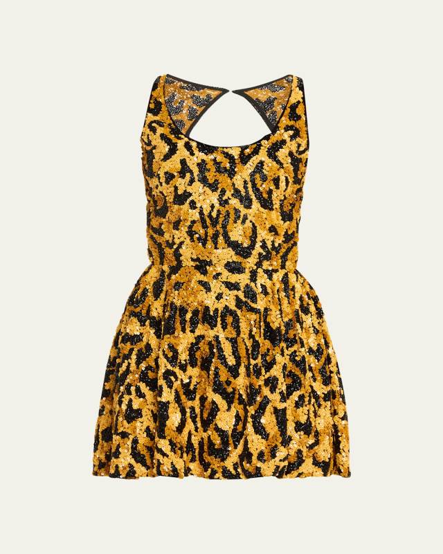 Animal Sequined Open-Back Mini Dress