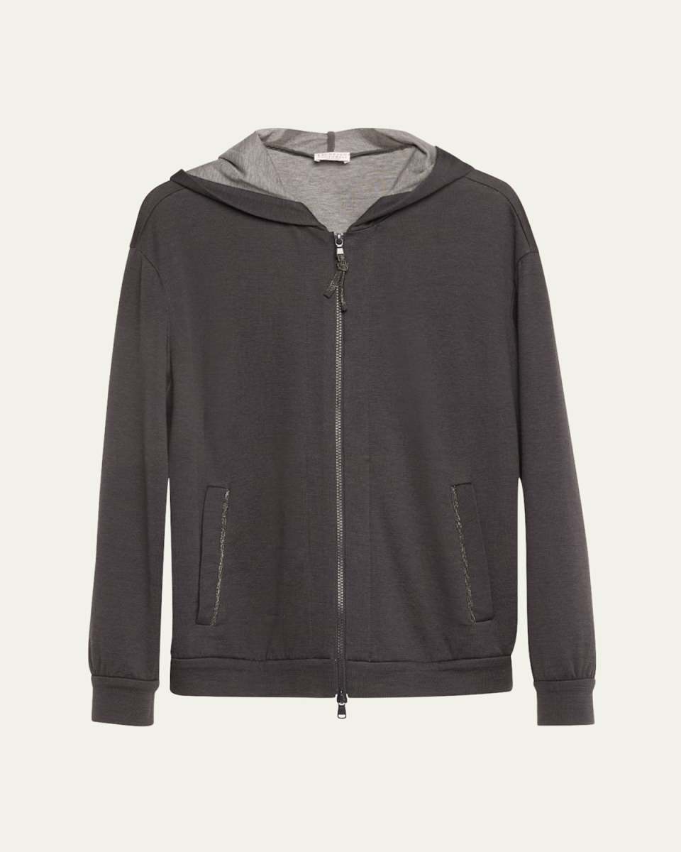 Cotton Silk Hooded Zip-Up Cardigan
